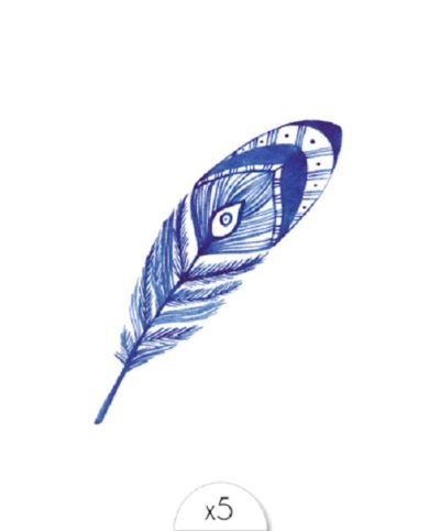 5 tatouages ephemeres plume bleue marine Sioou achat materiel decoration anniversaire enfant Bobidibou