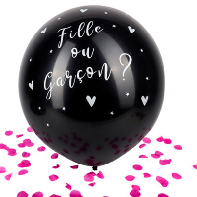 Ballon confettis roses noir fille ou garcon bobidibou évènement anniversaire enfant location décoration matériel 01 genève