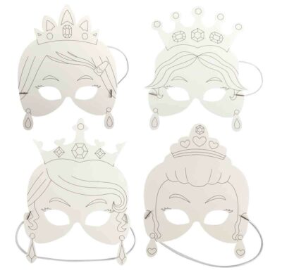 4 masques Princesse en papier à colorier décorer Bobidibou anniversaire enfant achat matériel décoration France 01