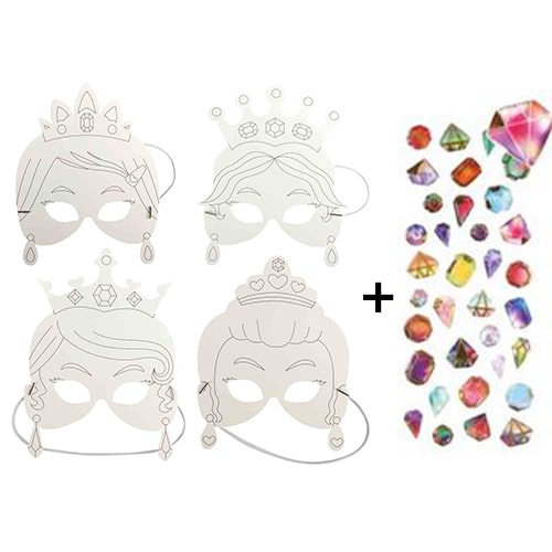 Masque enfant princesse à décorer Batonnet inclus x 4 pièces ref 4884