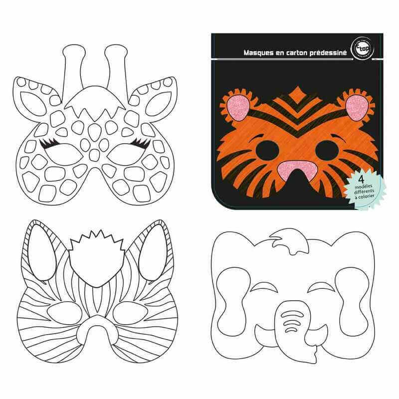 12 masques Animaux de la jungle à décorer - Kit Atelier - Bobidibou